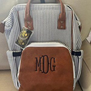 Monogram Seersucker Diaper Bag Backpack